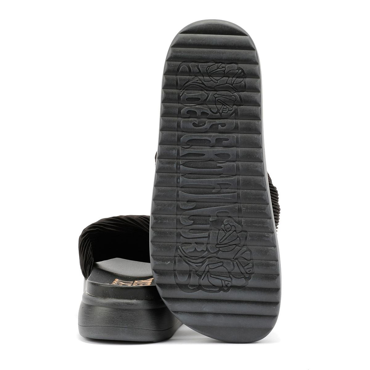 Desert Fleur Gabbro Pleated Satin Women's Black Sandals