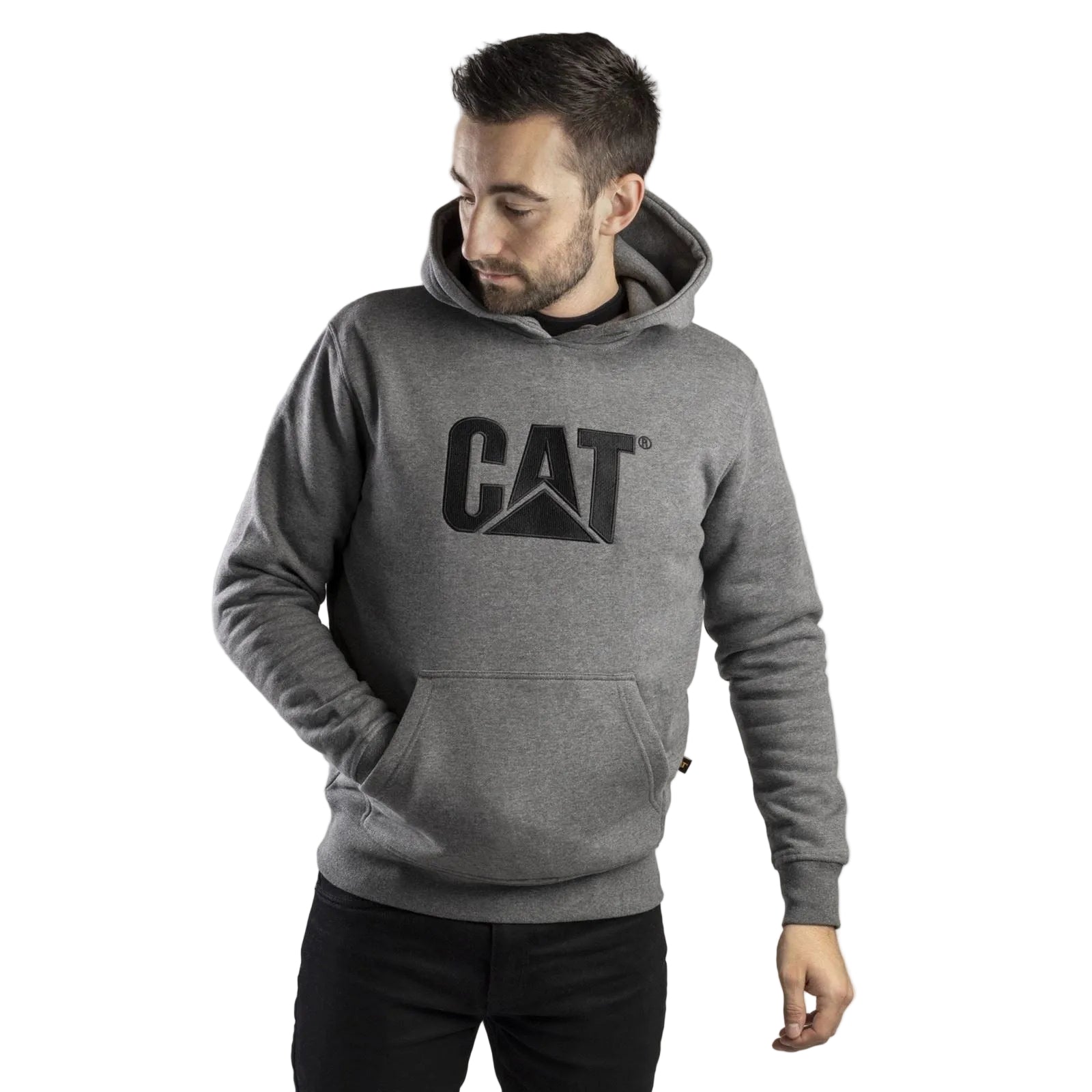 Caterpillar Trademark Cotton Men's Grey Hooded Sweatshirt