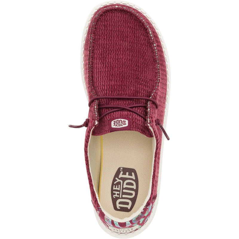 HEYDUDE Wendy Corduroy Leo Synthetic Women's Burgundy Loafers