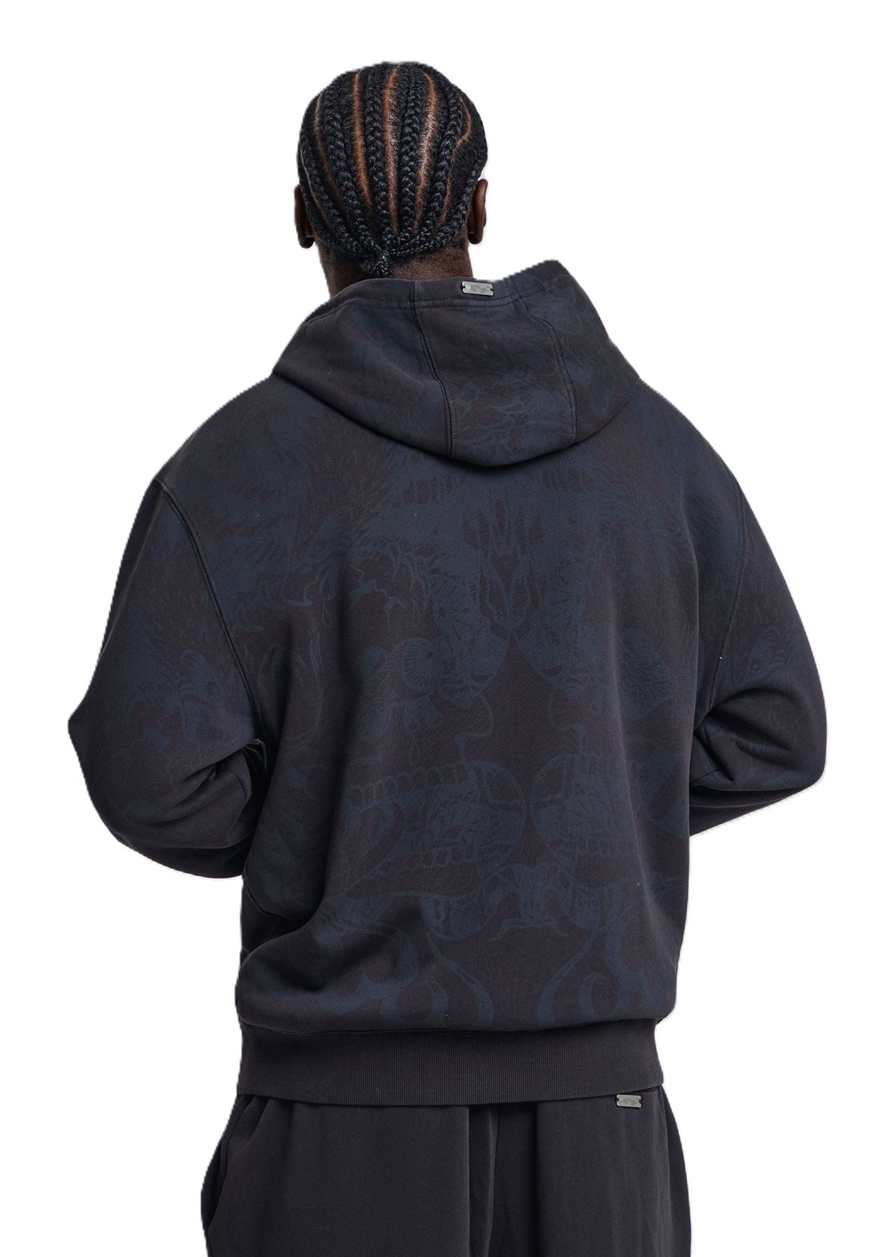Ed Hardy Shadow Eagle Graphic Relaxed Zip Thru Men's Black Hoodie