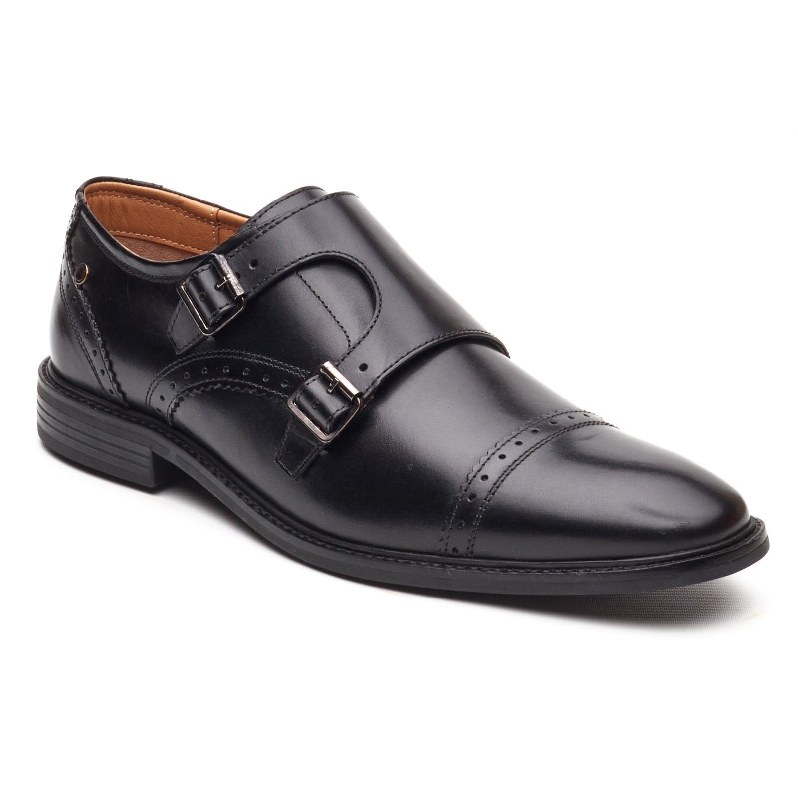 Base London Henley Monk Leather Men's Black Double Monk Shoes