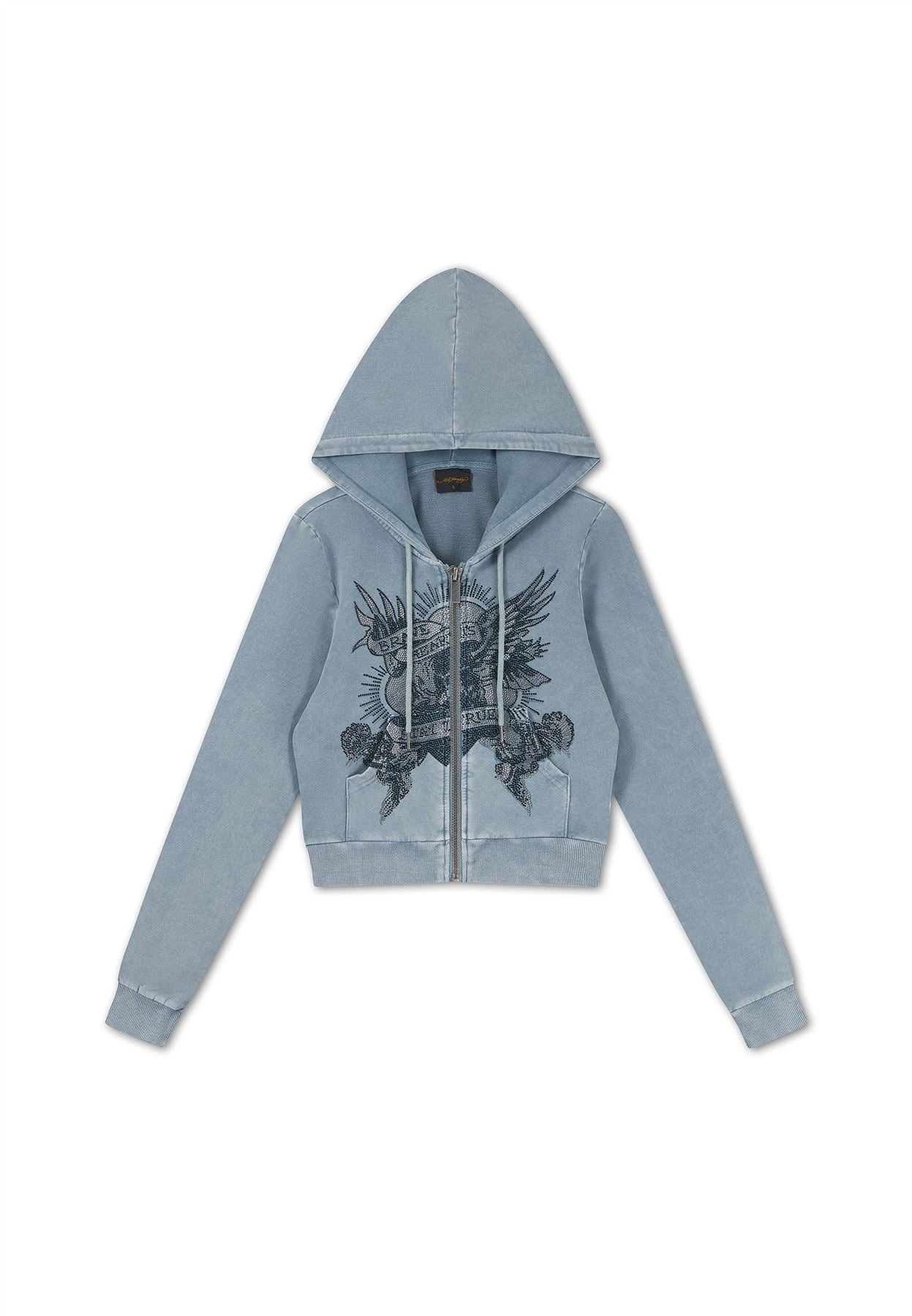 Ed Hardy Stay True Fitted Cropped Zip Women's Blue Hoodie