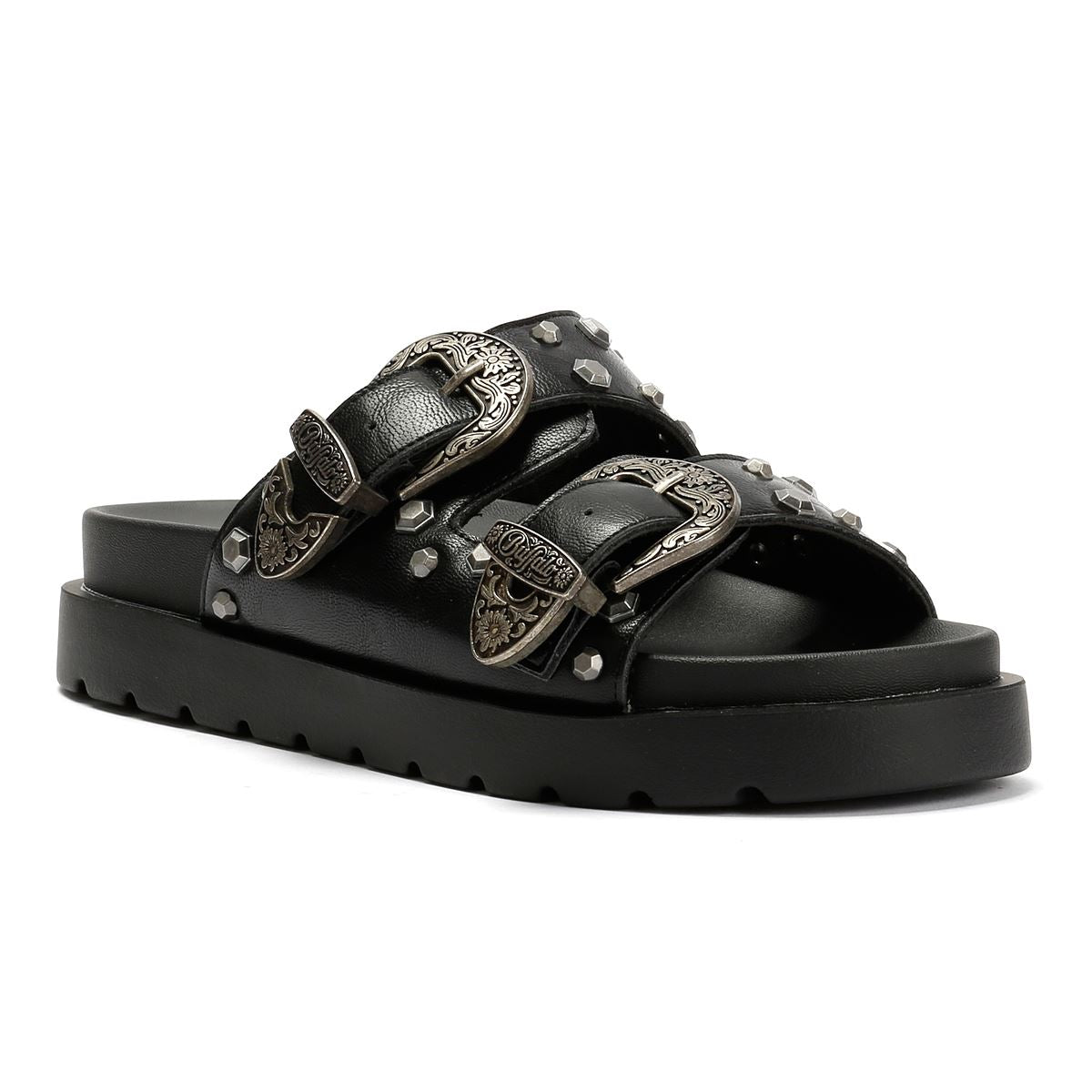 Buffalo Raya Ari West Leather Women's Black Sandals