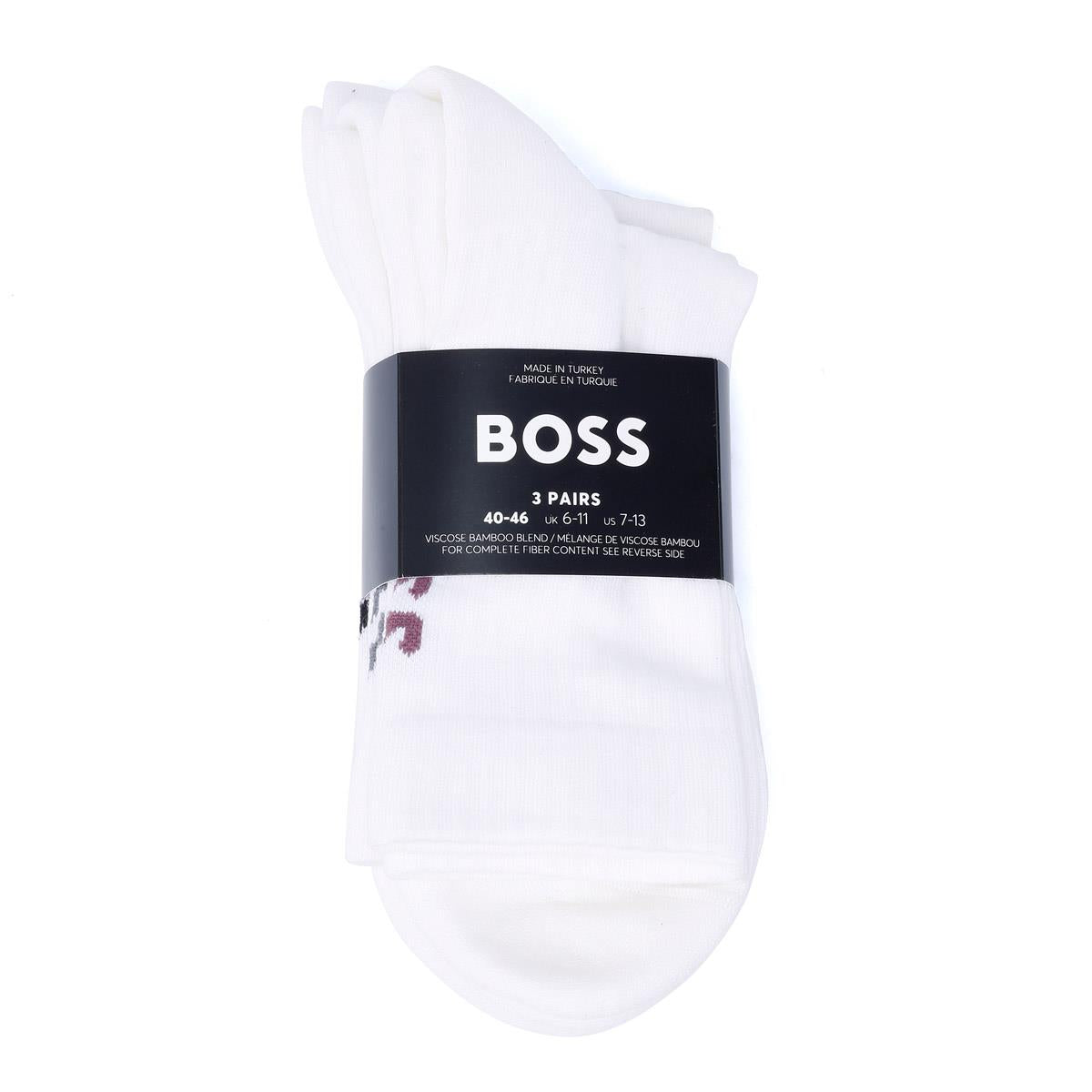 Boss 3 Pack Logo UK 6 - 11 Men's White Calf High Socks