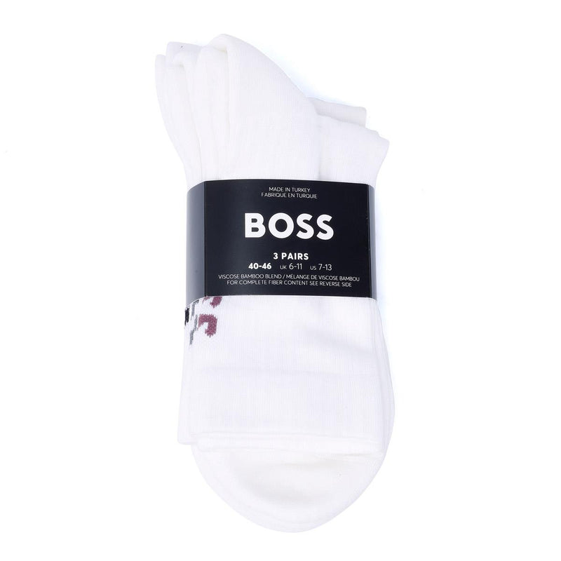 Boss 3 Pack Logo UK 6 - 11 Men's White Calf High Socks