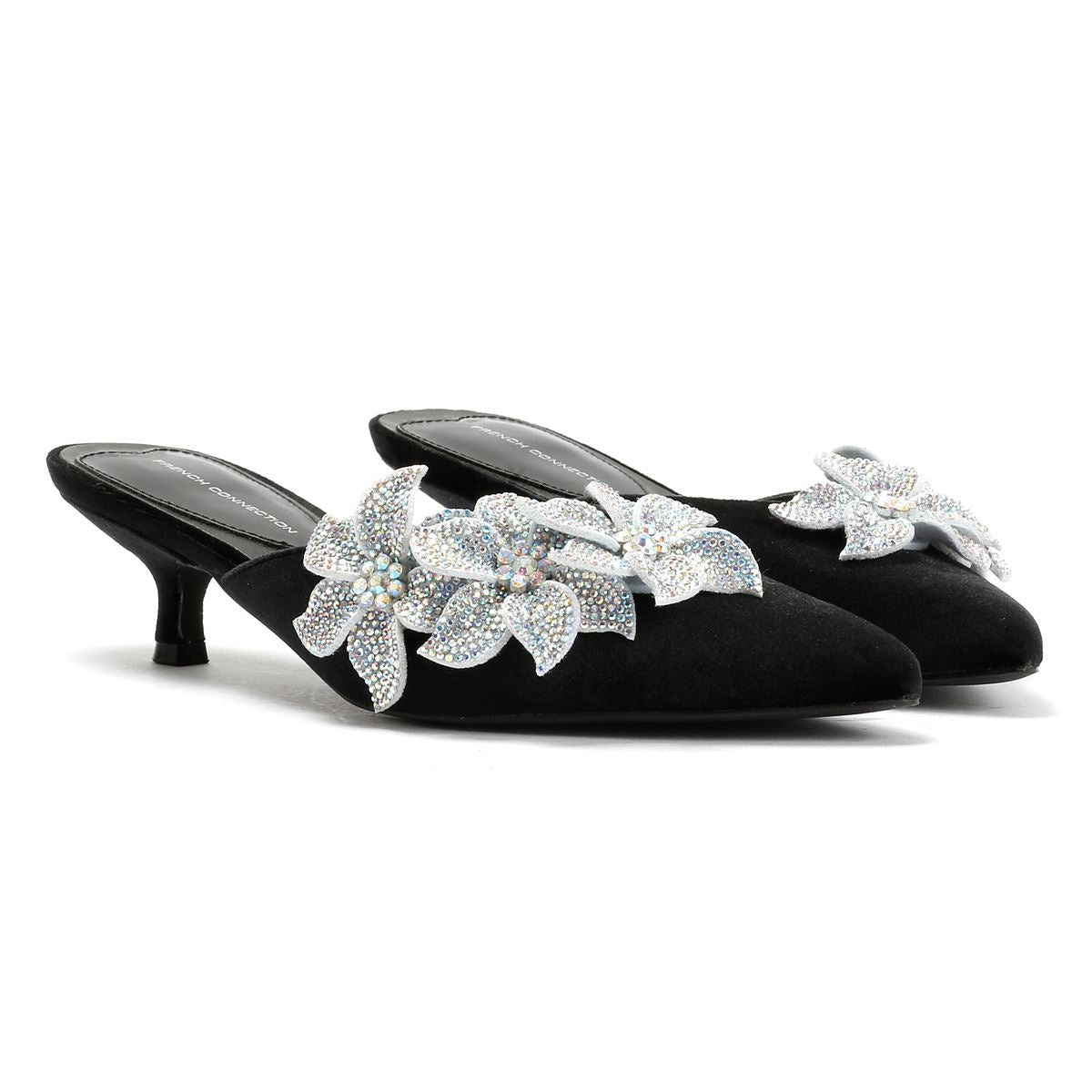 French Connection Victoria Velvet Kitten Heel Women's Black Mules