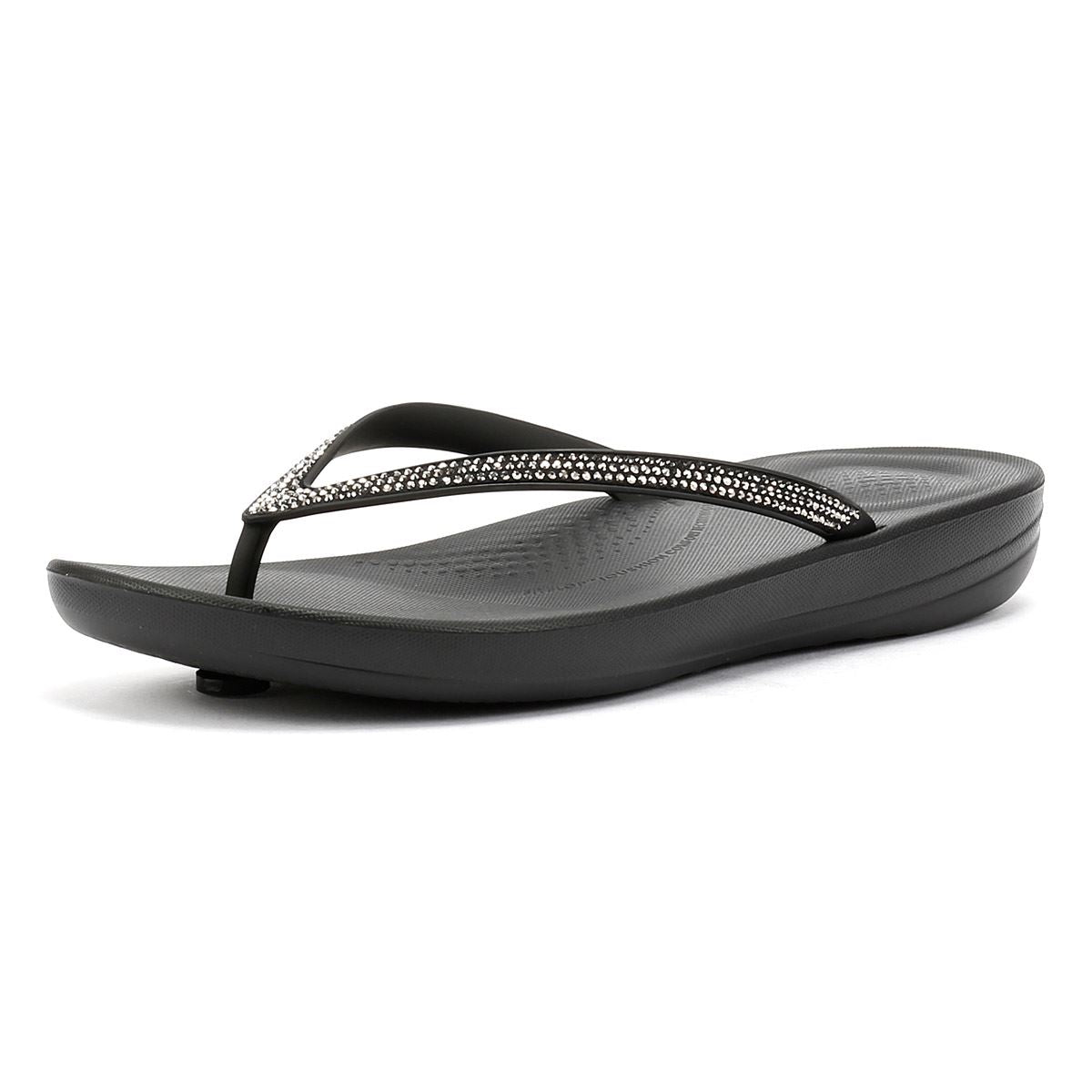 FitFlop Iqushion Sparkle Rubber Women's Black Flip Flops