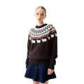 Hunter Ashie Crew Fair Isle Knit Polyester Women's Chocolate Crew Neck Jumpers