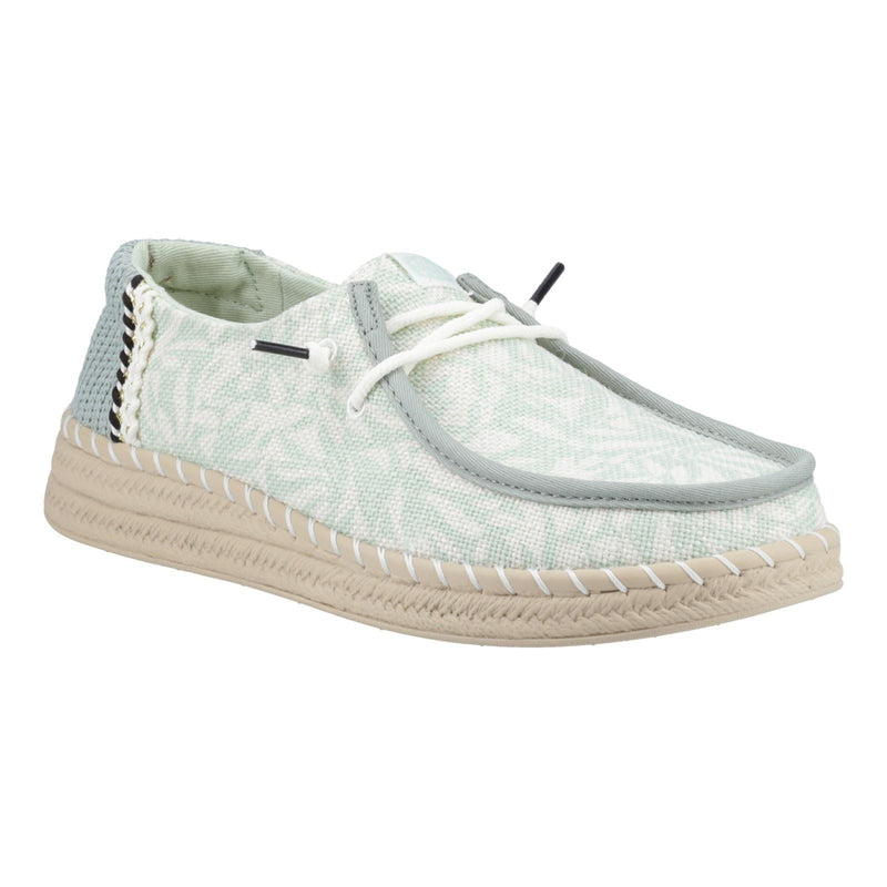 HEYDUDE Wendy Espadrille Retro Palm Cotton Blend Women's Celadon Green/White Espadrilles