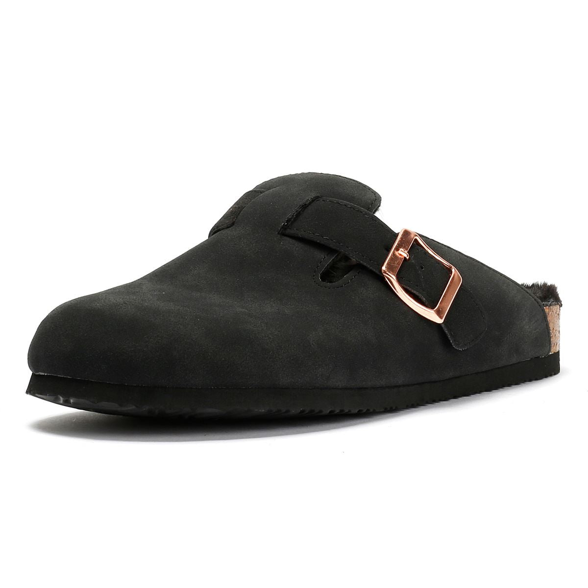 Penguin Poppy Fur Suede Women's Black Mules