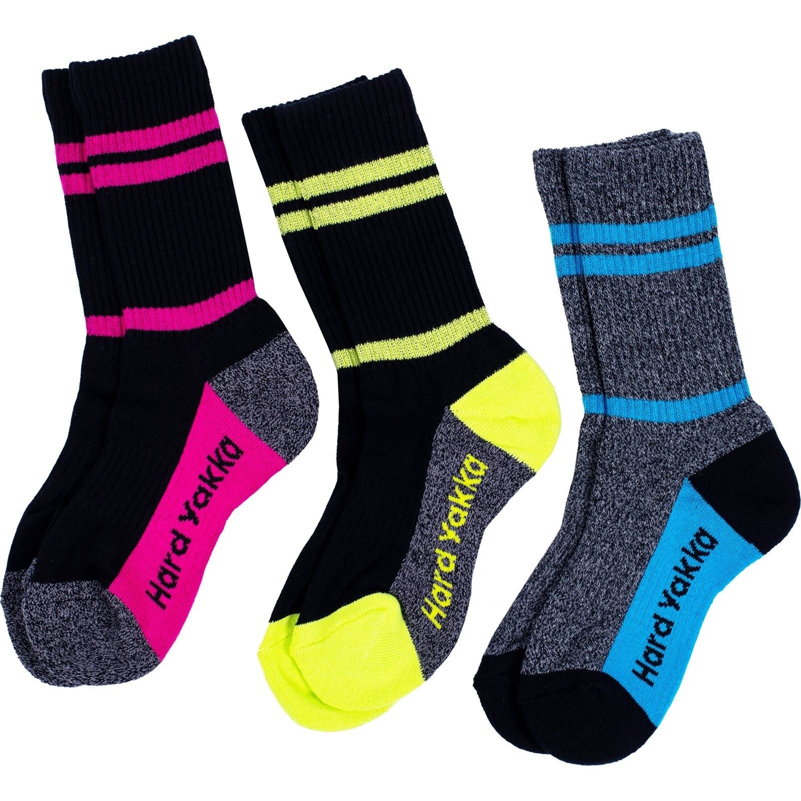 Hard Yakka Crew 3 Pack Cotton Women's Multicoloured Work Socks