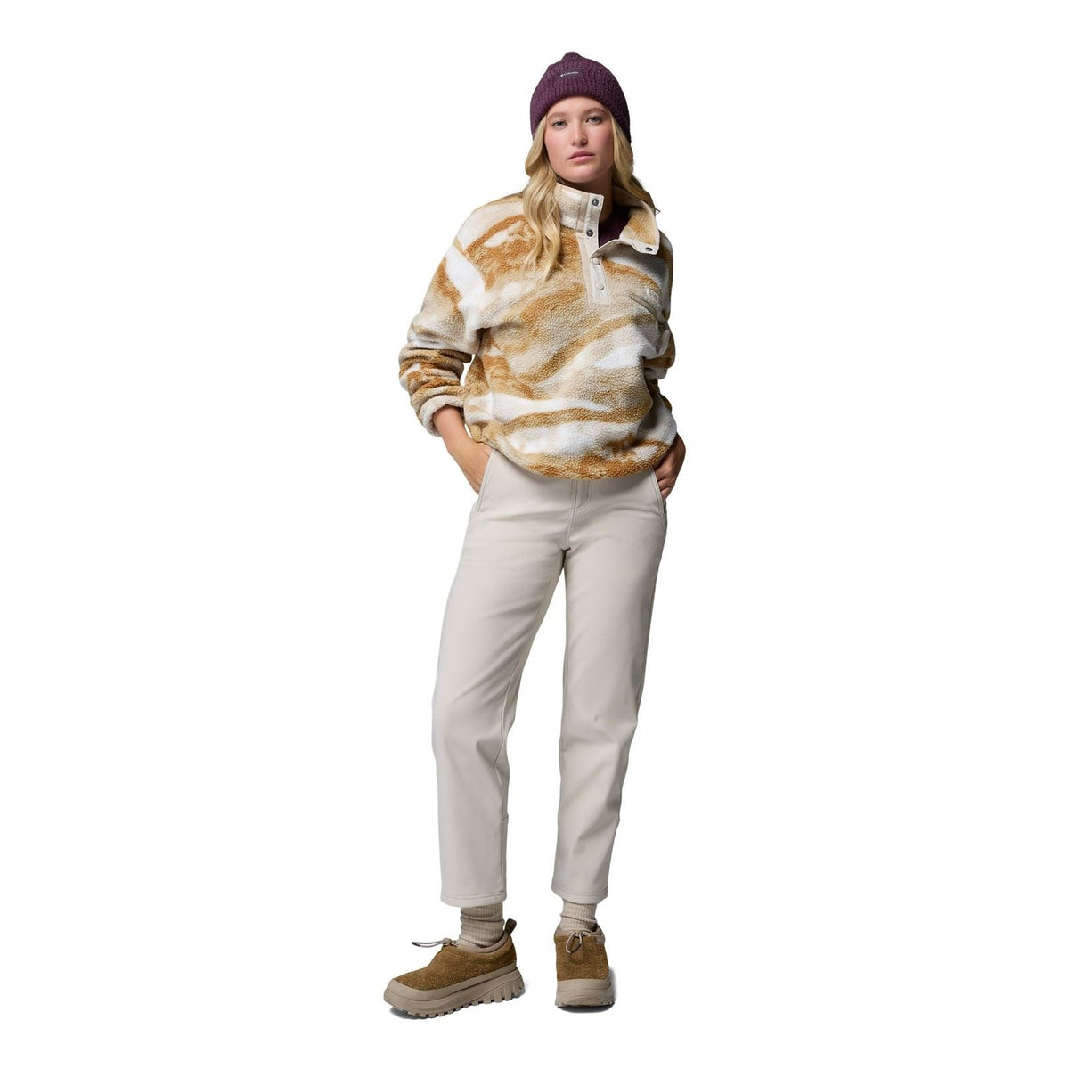 Columbia Helvetia II Printed Cropped Half Snap Polyester Women's Beige Fleece Pullover