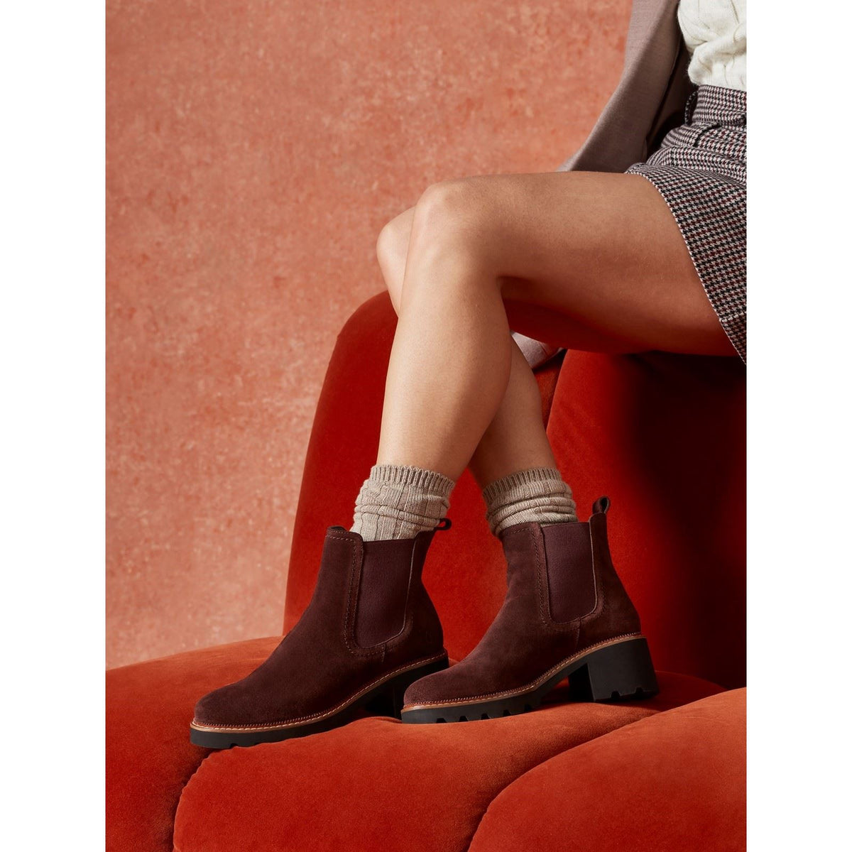 Hush Puppies Gaia Leather Women's Plum Heeled Chelsea Boots