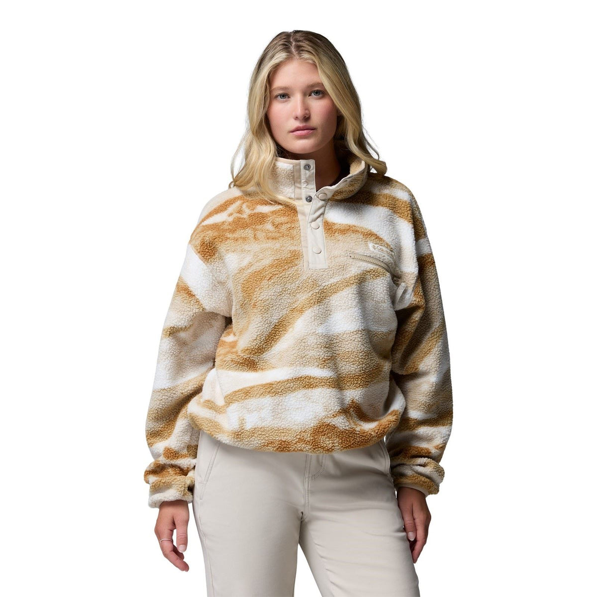Columbia Helvetia II Printed Cropped Half Snap Polyester Women's Beige Fleece Pullover