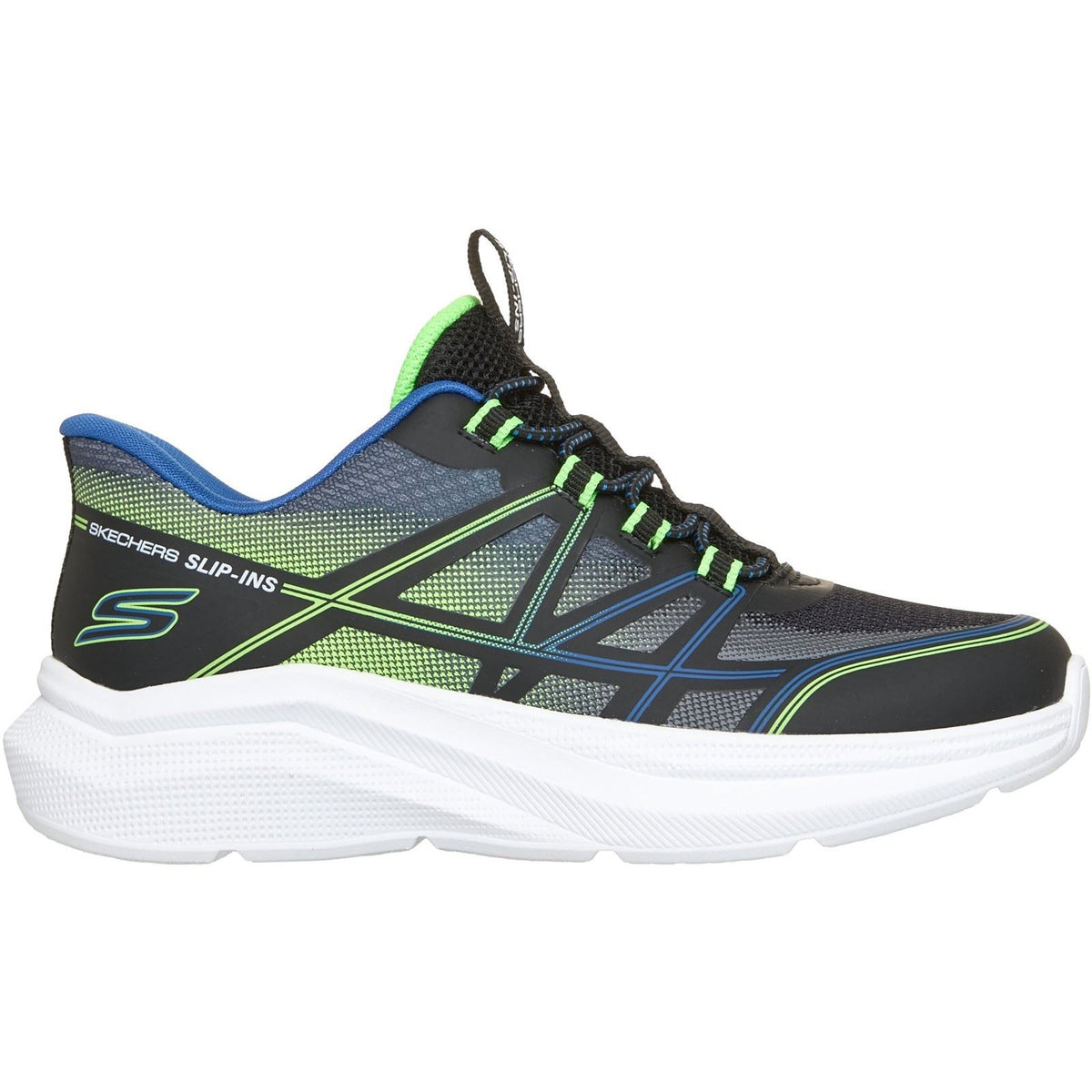 Skechers Microspec Velocity Grid-Shift Black/Blue & Lime Trainers