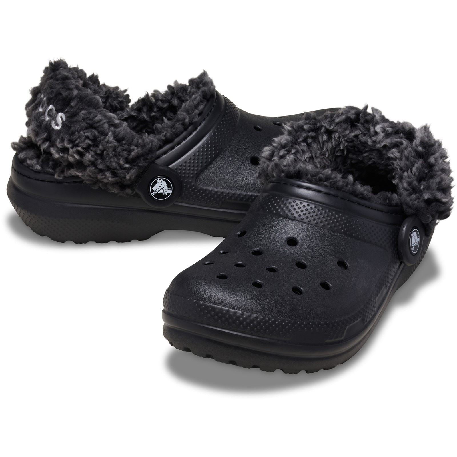 Crocs Classic Fleece Lined Textile Blend Kids Black Clogs