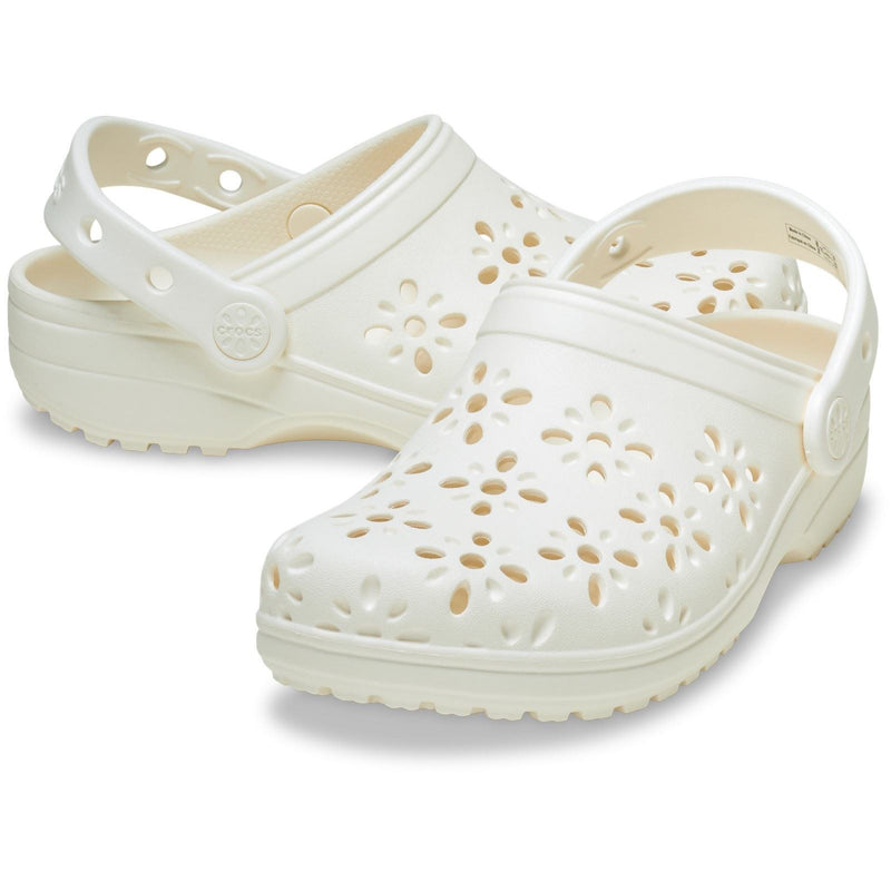 Crocs Classic Floral Cut Out Synthetic Chalk Clogs