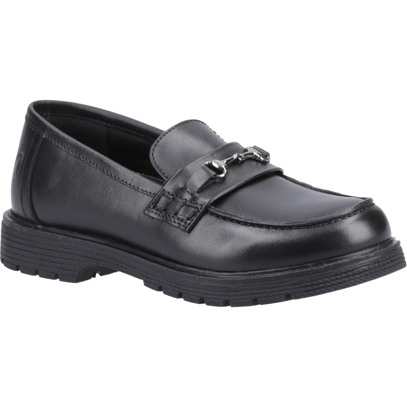 Hush Puppies Lydia Leather Youth Girl's Black Loafers