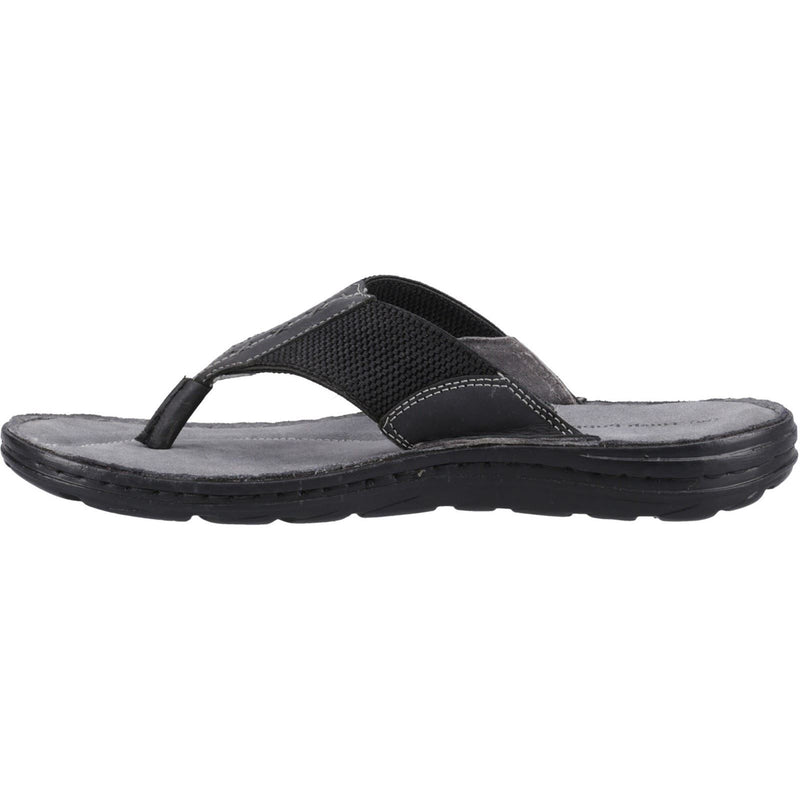Hush Puppies Alan Toepost Leather Men's Black Flip Flops