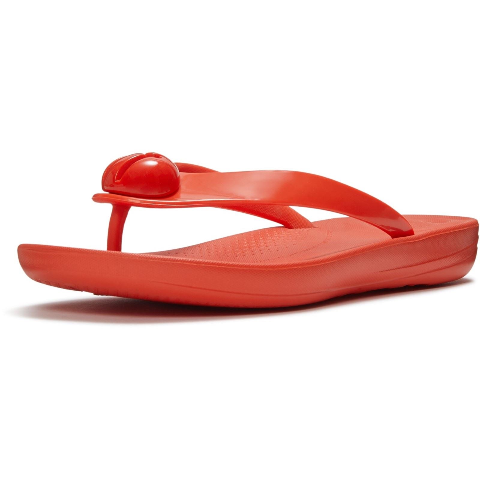 Fitflop iQushion Glossy-Button Polyurethane Women's Cherry Tomato Flip Flops