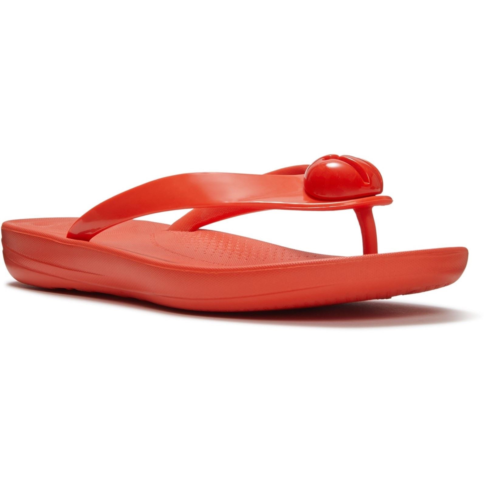 Fitflop iQushion Glossy-Button Polyurethane Women's Cherry Tomato Flip Flops