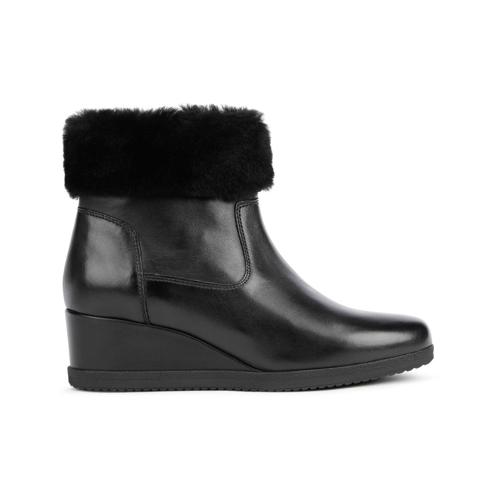Geox Anylla 80% Leather Bovine Nappa-20% Leather Real Fur Women's Black Boots