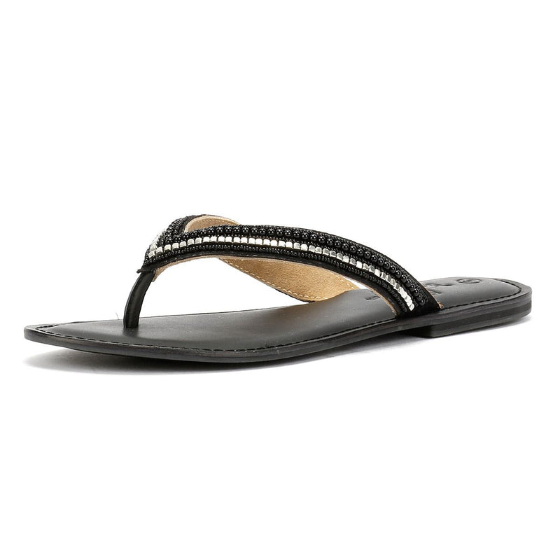 Tower London Metallic Bead Thong Women's Black Sandals