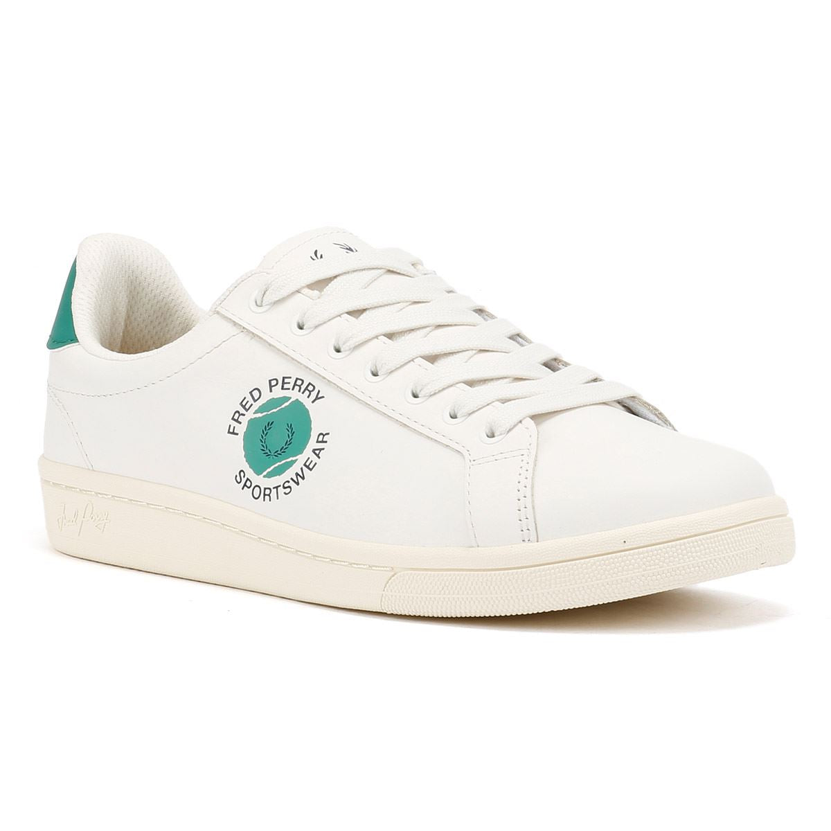 Fred Perry B721 Leather Men's Snow White/Court Green Trainers