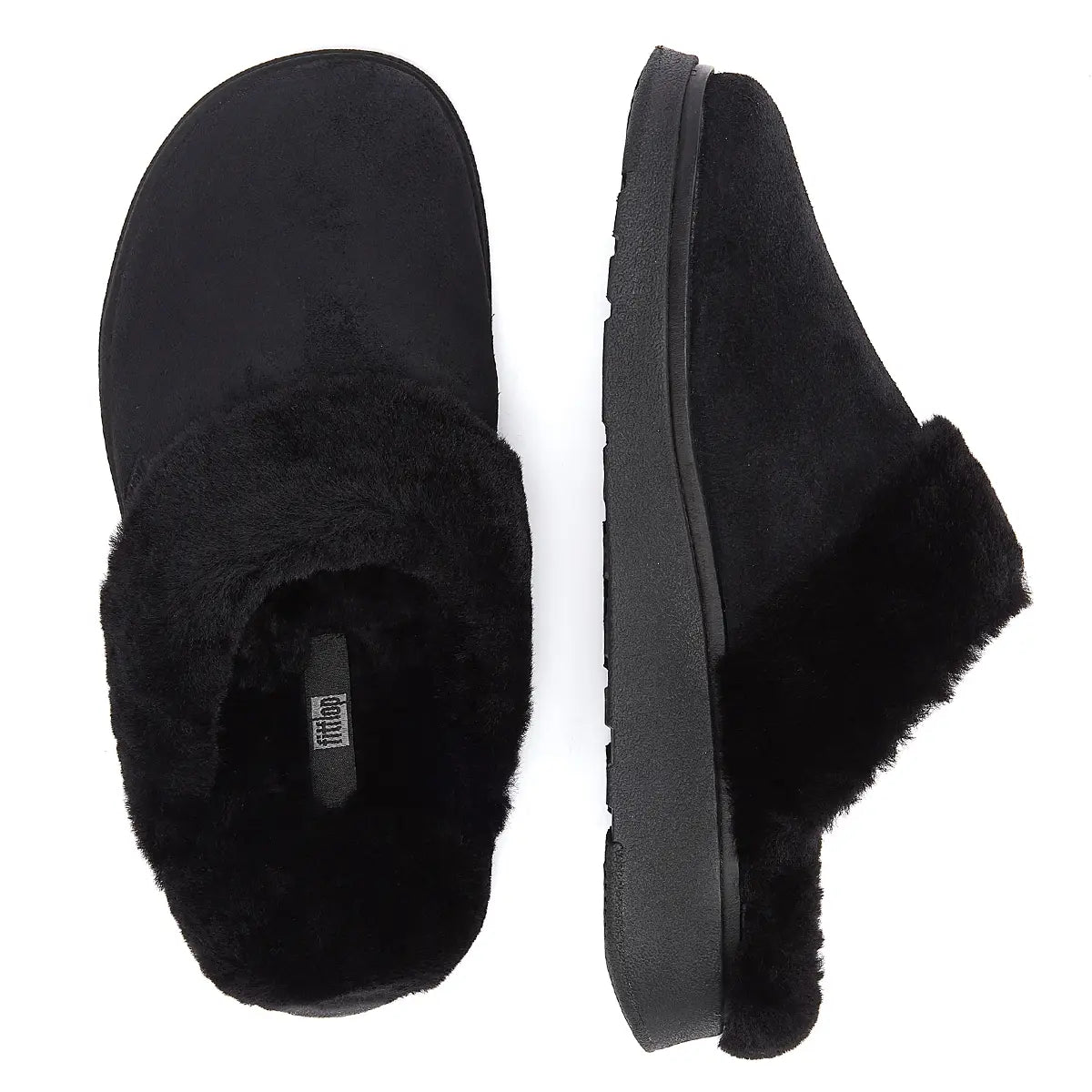FitFlop Shearling Collar Women's Black Slippers
