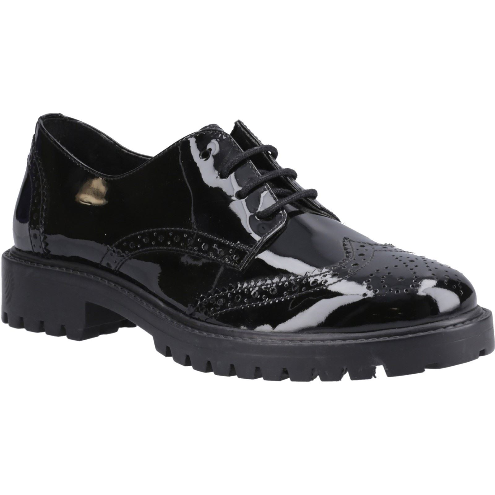 Hush Puppies Athena Patent Leather Youth Girl's Black Brogues