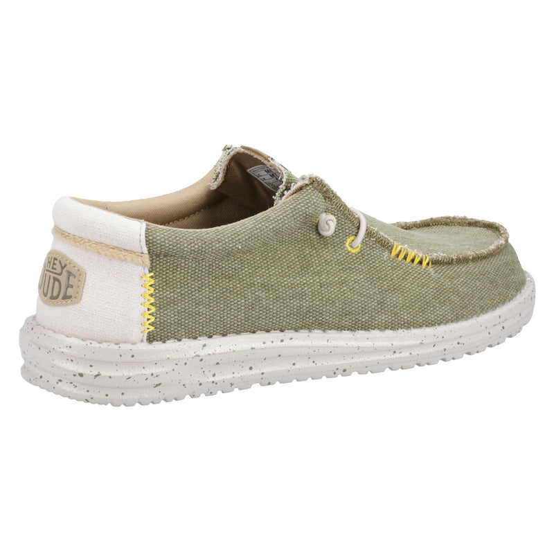 HEYDUDE Wally Coastline Canvas Men's Olive Boat Shoes