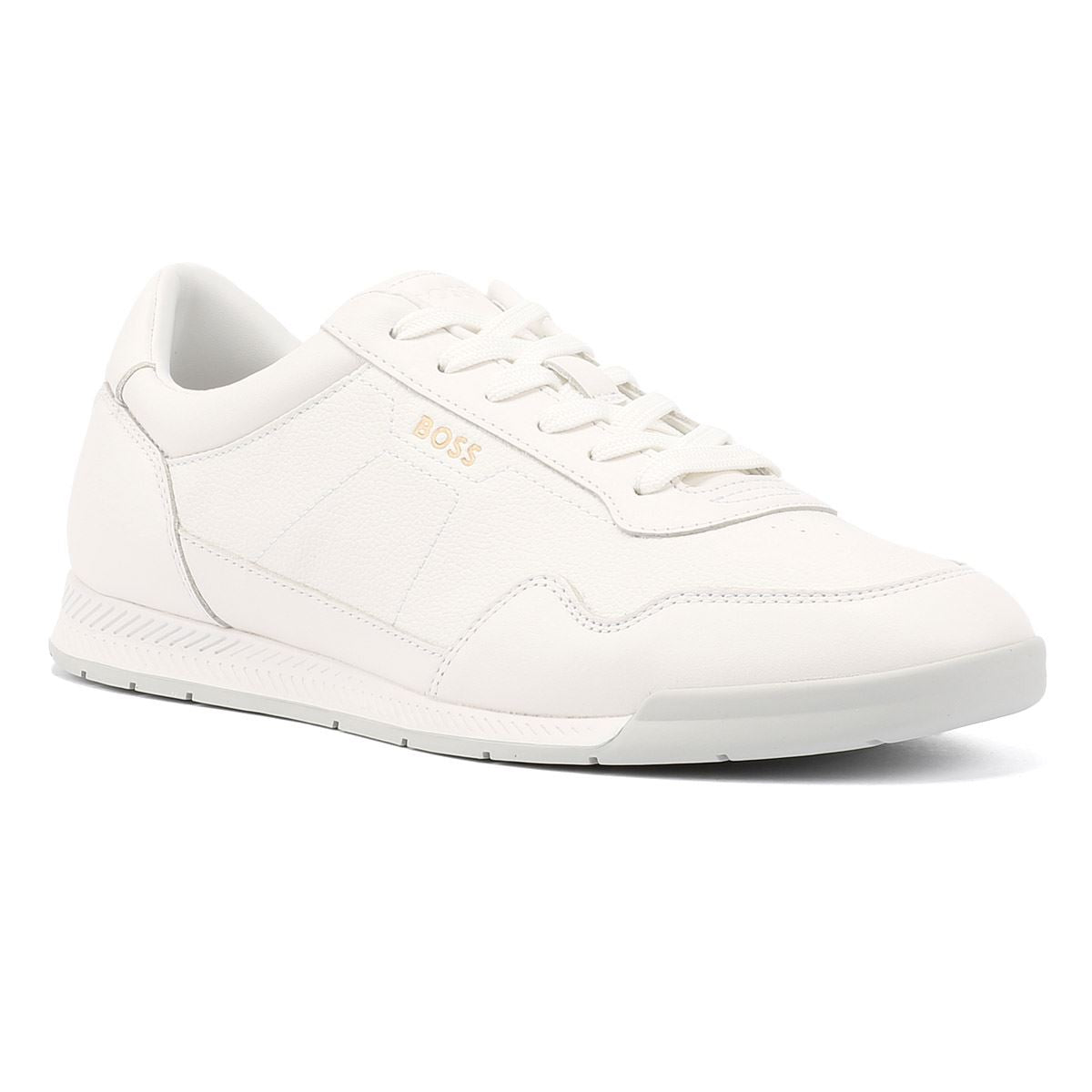 Boss Titanium Leather Men's White Trainers