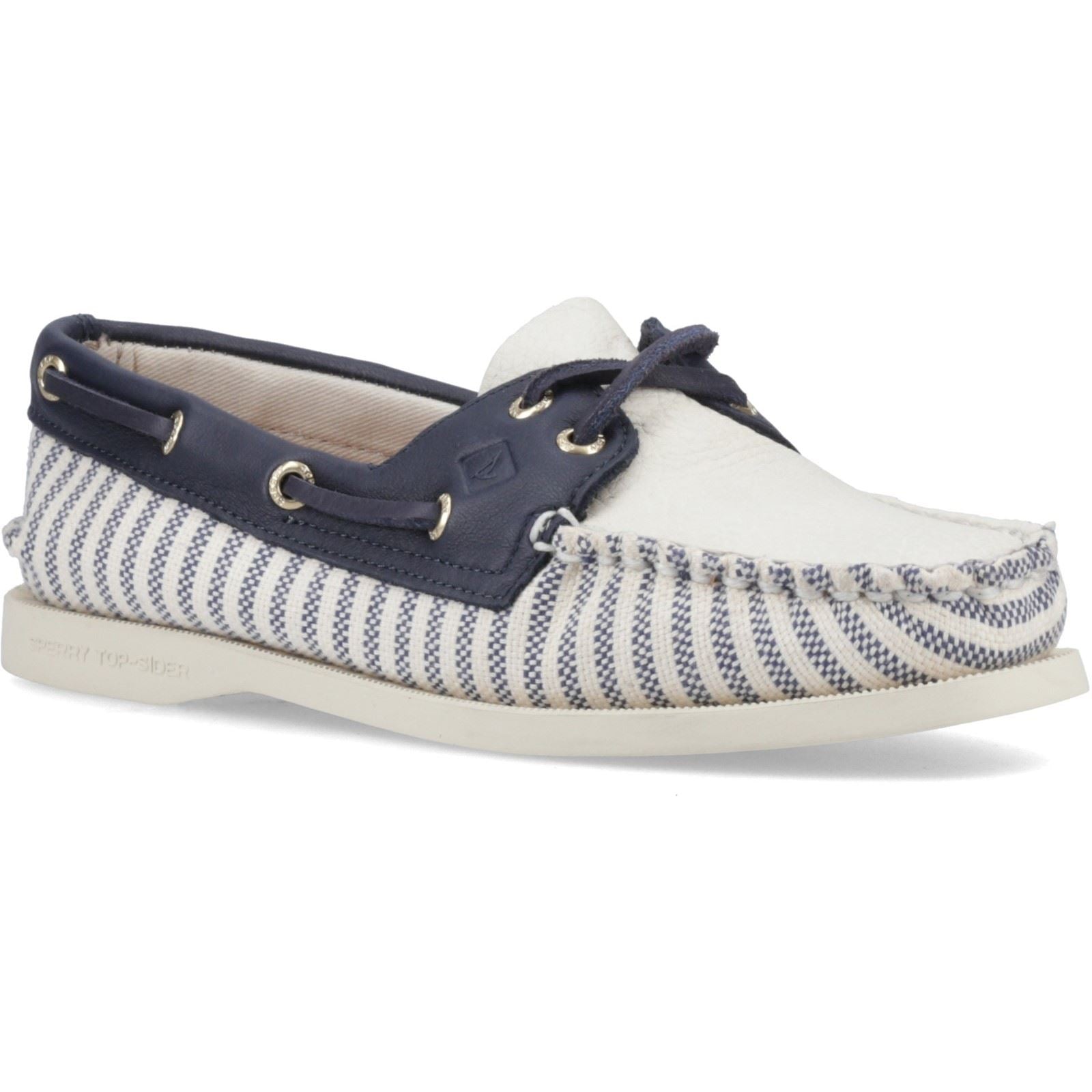 Sperry Authentic Original Textile Women's White/Navy Standard Boat Shoes