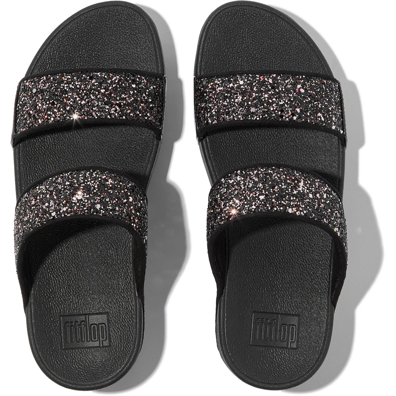 Fitflop Lulu 2 Bar Glitter Polyurethane Women's Black/Multi Sandals