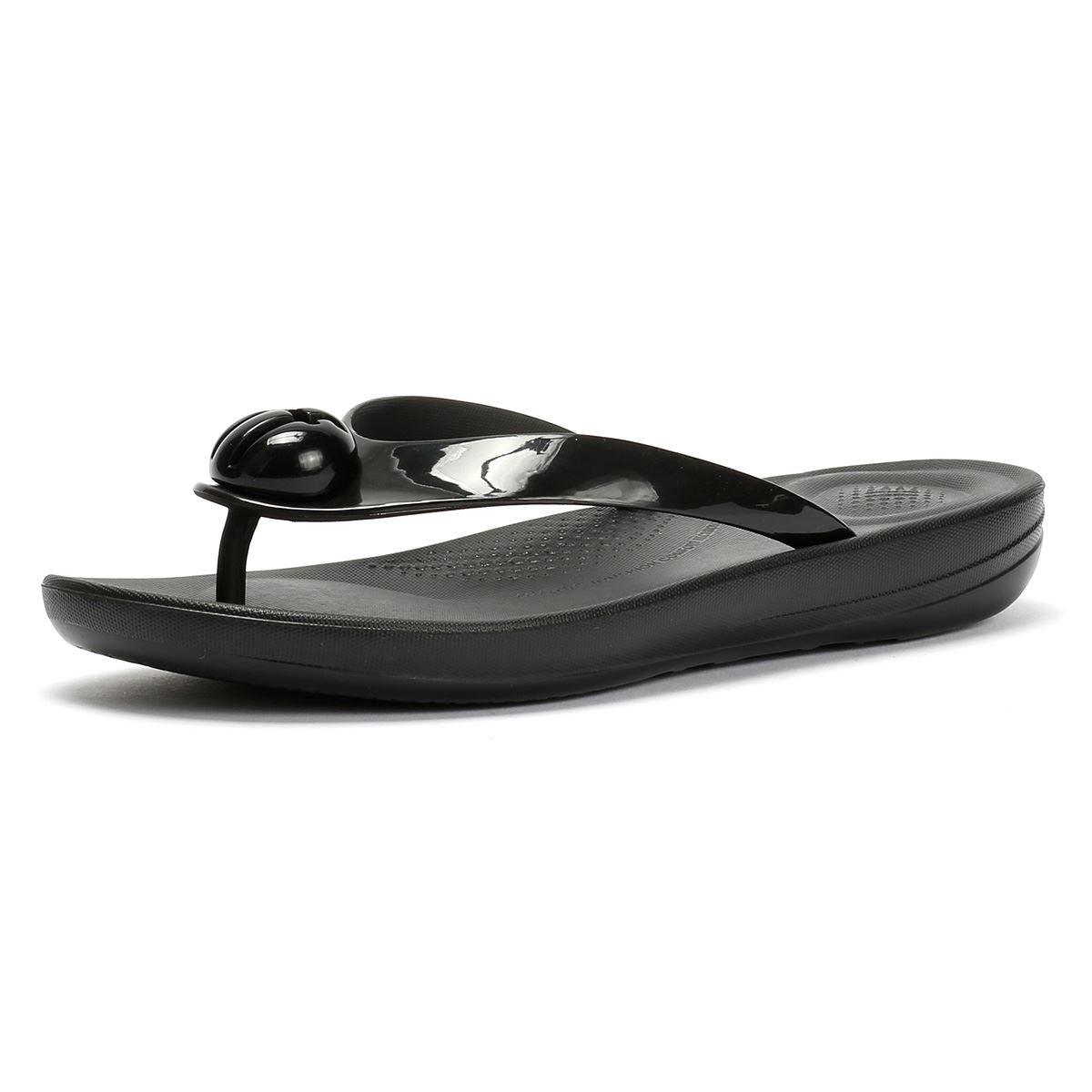 FitFlop Iqushion Glossy Button Women's Black Flip Flops