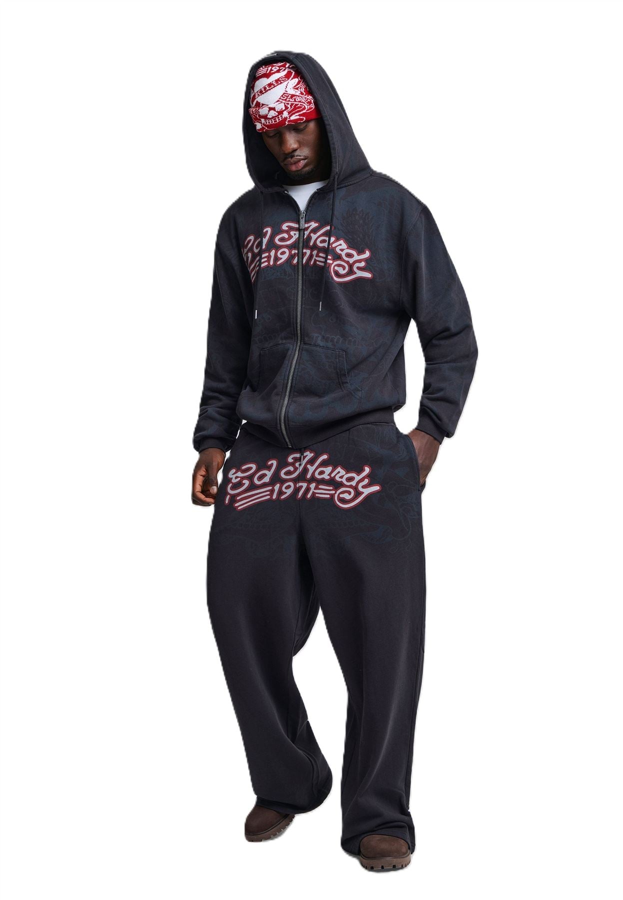Ed Hardy Shadow Eagle Graphic Relaxed Zip Thru Men's Black Hoodie