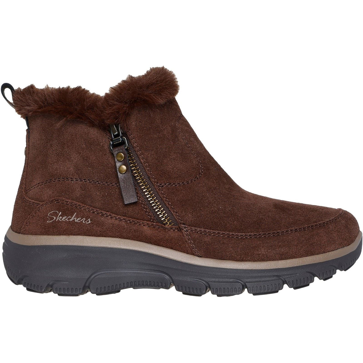 Skechers Easy Going Cool Zip! Leather Women's Brown Winter Ankle Boots
