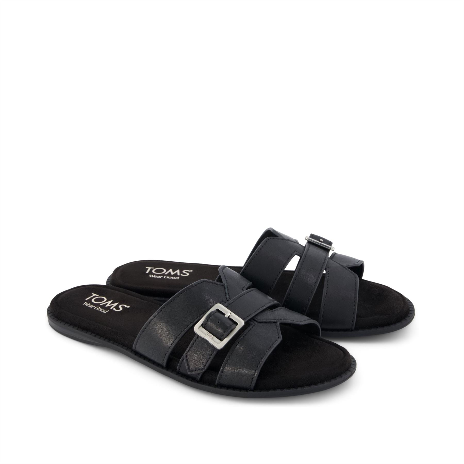 TOMS Sol Mule Leather Women's Black Sandals