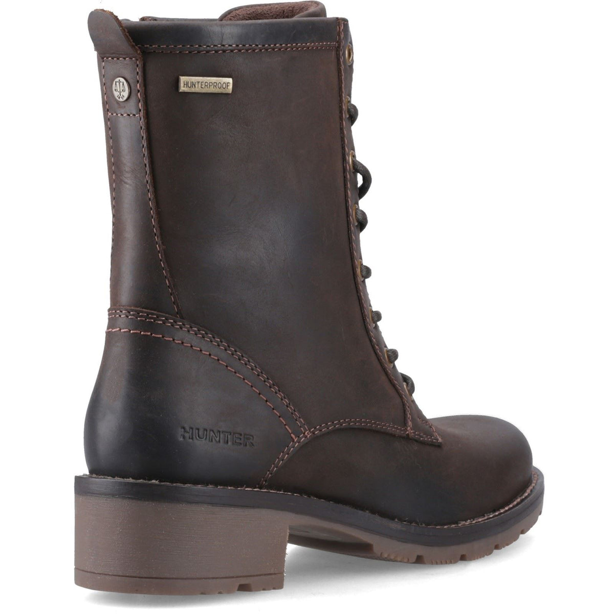Hunter Maree Lace Mid WP Leather Women's Chocolate Brown Heeled Mid Calf Boots