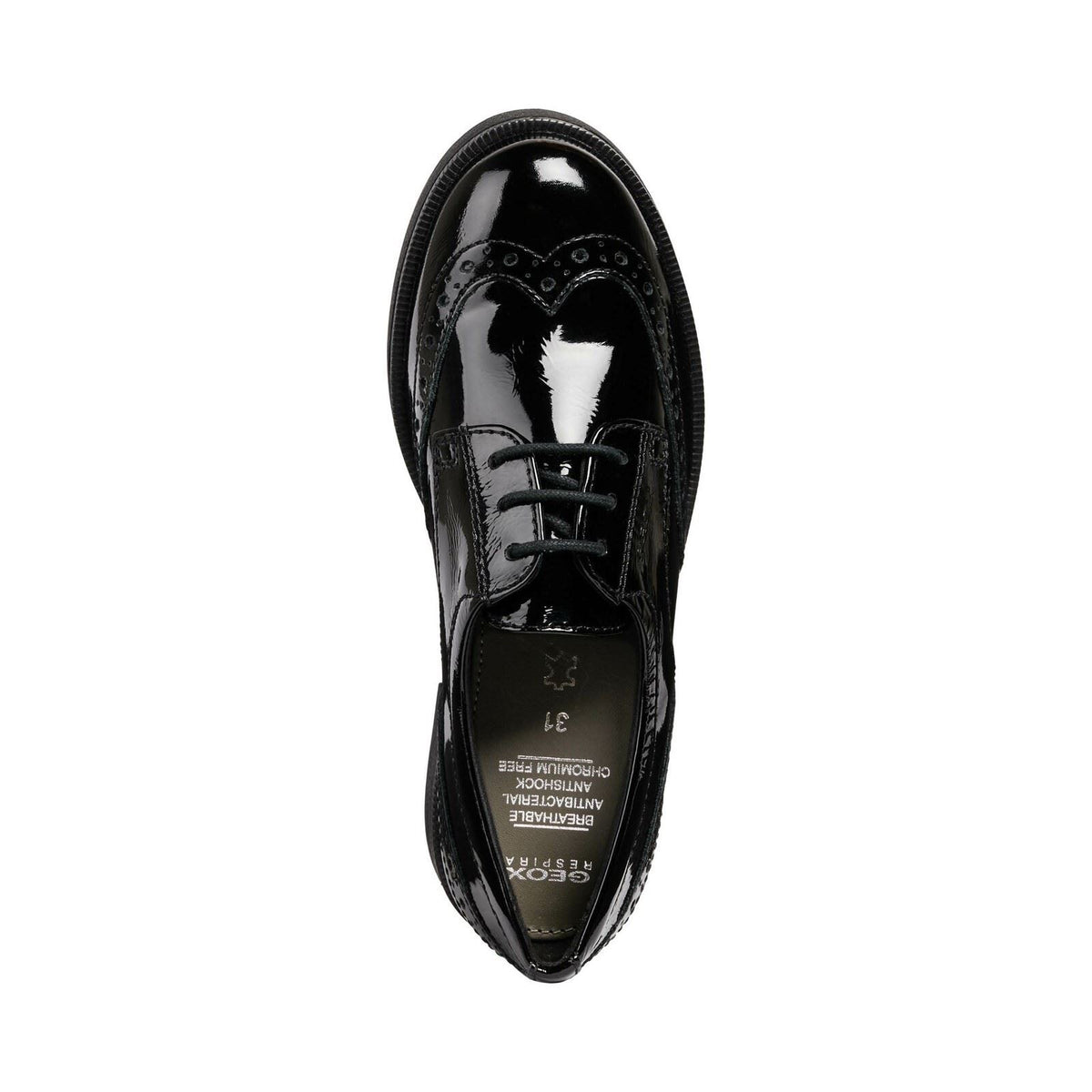 Geox J Agata D Leather Black Patent Brogues