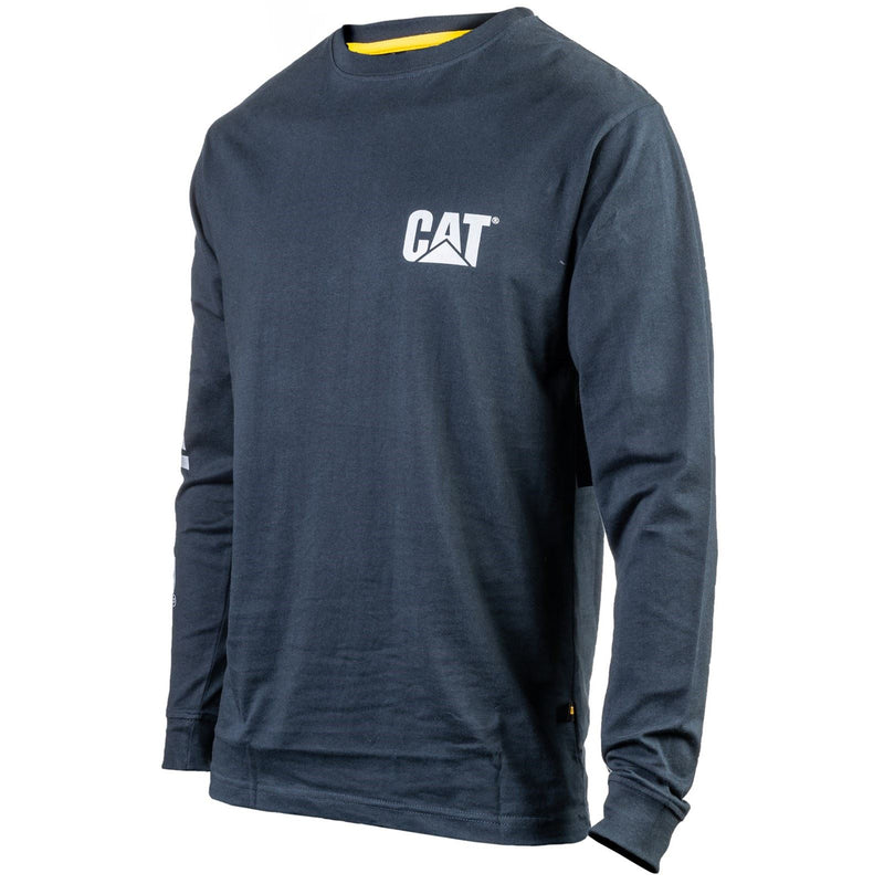 Caterpillar Trademark Banner Long Sleeve Cotton Men's Blue T-Shirt