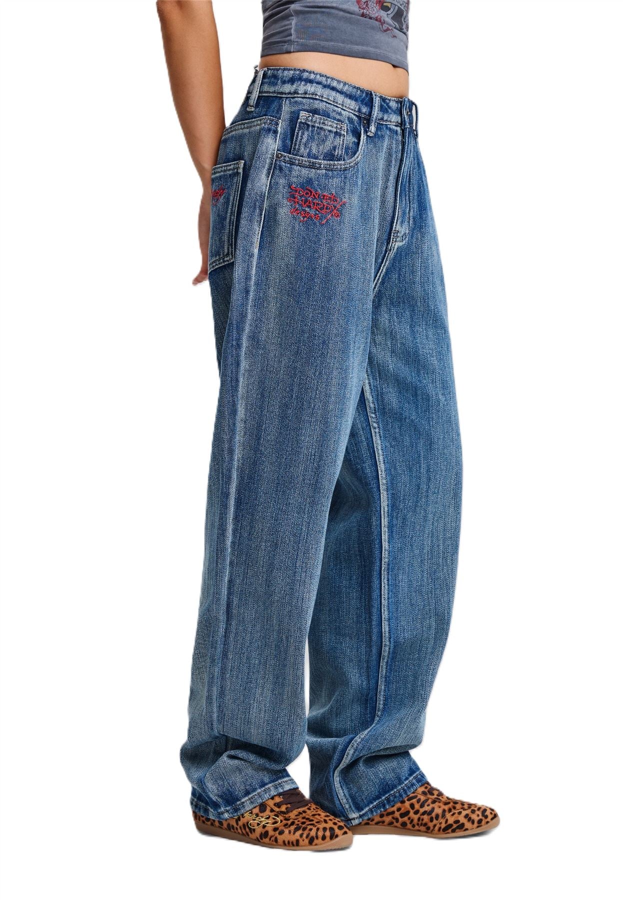 Ed Hardy Crawling Dragon Washed Women's Mid Blue Jeans