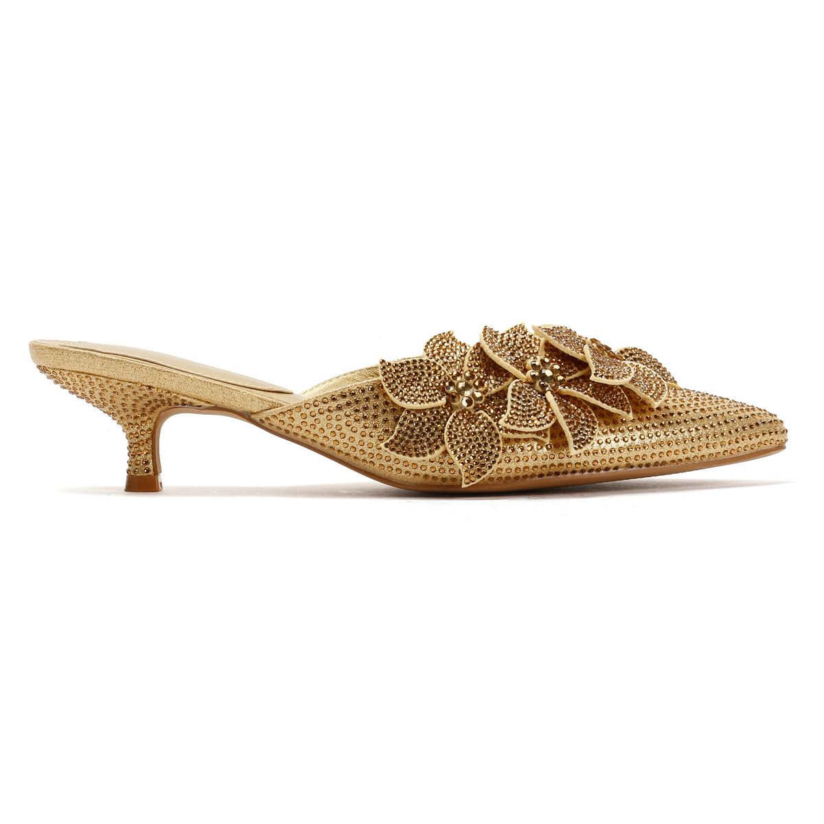 French Connection Victoria Velvet Kitten Heel Women's Gold Mules