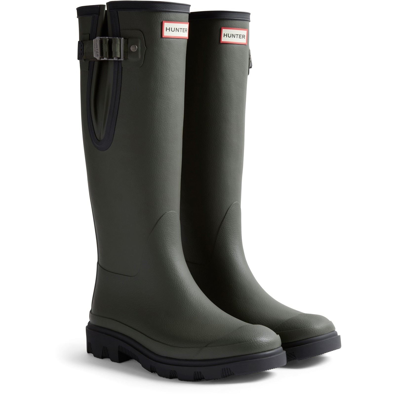 Hunter Downpour Adjustable Boot Rubber Men's Dark Olive/Black Wellington Boots