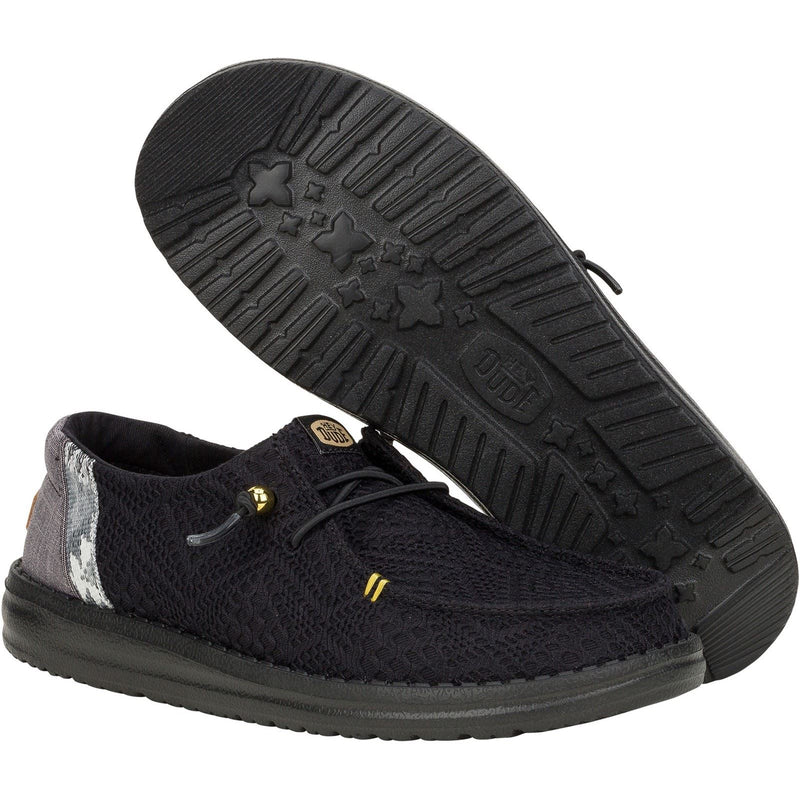 HEYDUDE Wendy Boho Crochet Synthetic Women's Black Loafers