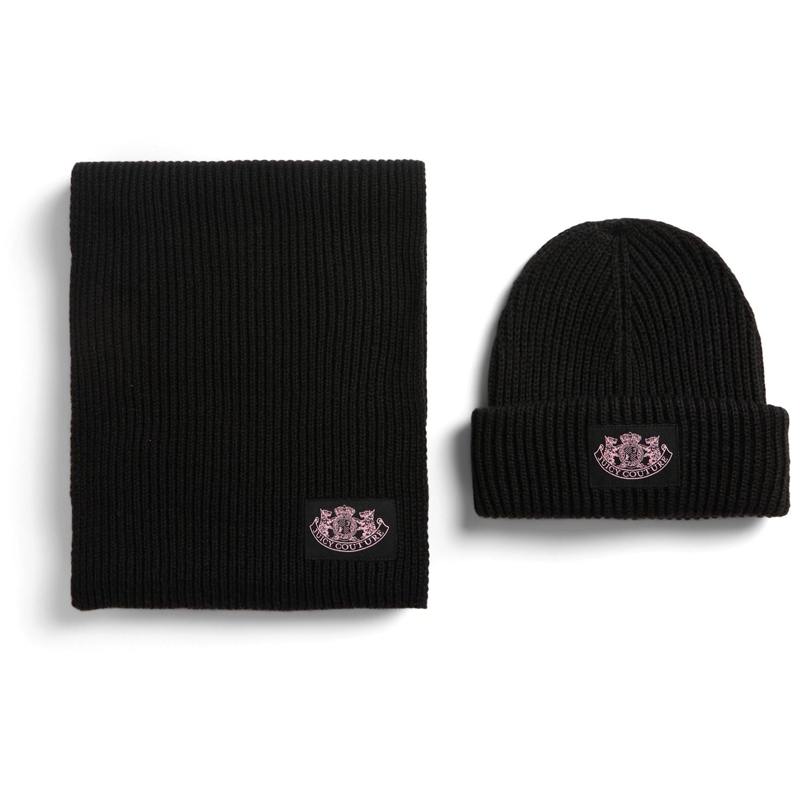 Juicy Couture Crest Black Hat & Scarf Set - One Size