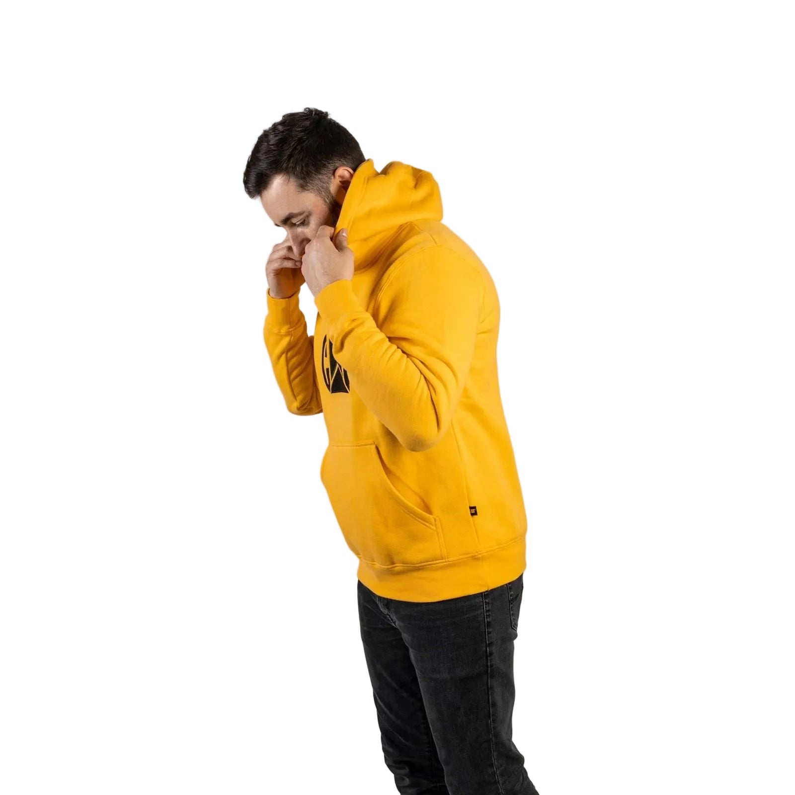 Caterpillar Trademark Cotton Men's Yellow Hooded Sweatshirt