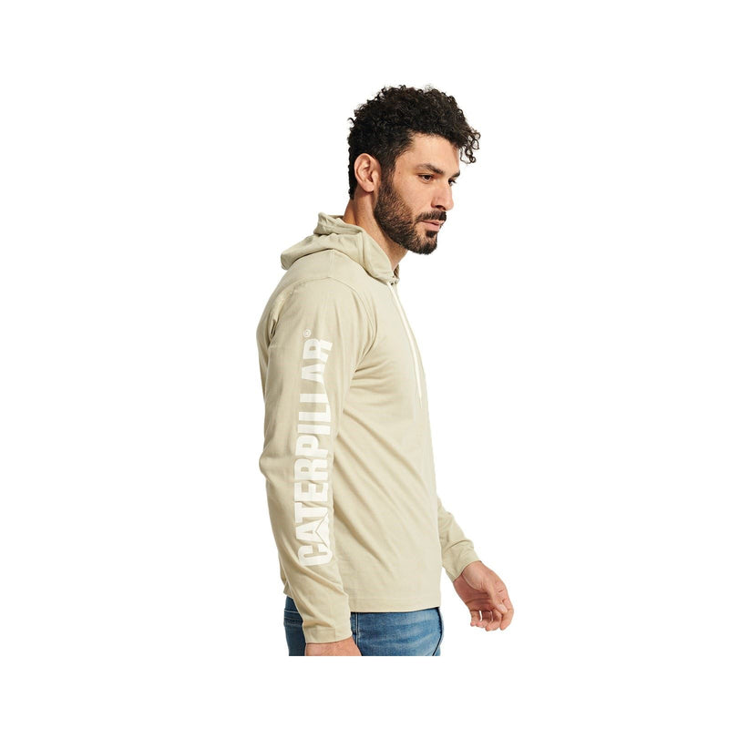 Caterpillar Hooded Long Sleeve Cotton Men's Beige T-Shirt