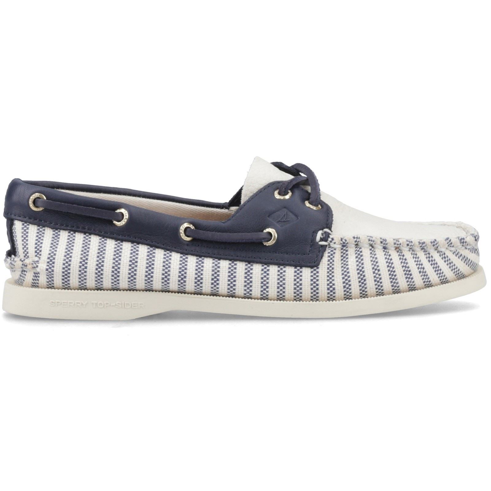 Sperry Authentic Original Textile Women's White/Navy Standard Boat Shoes