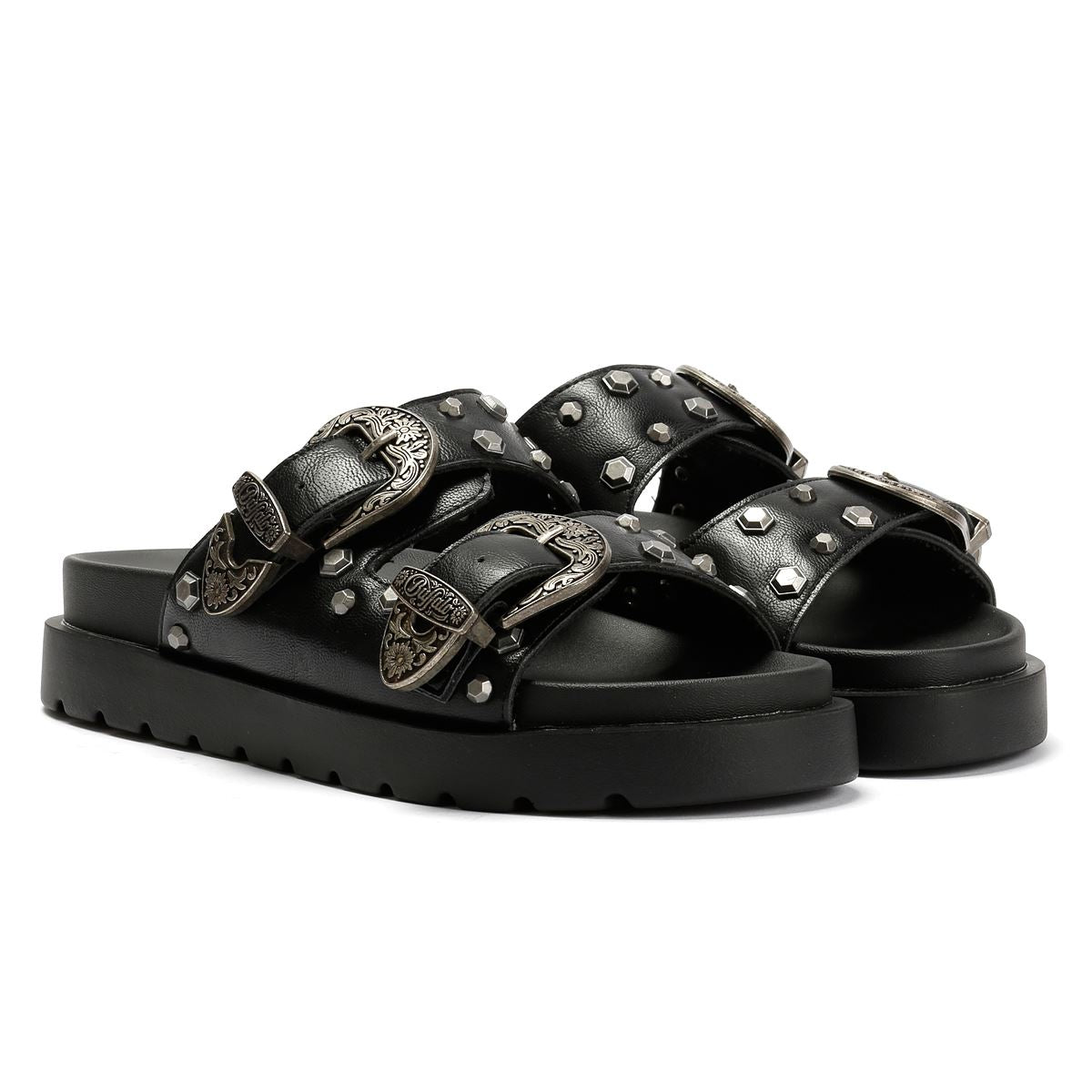 Buffalo Raya Ari West Leather Women's Black Sandals
